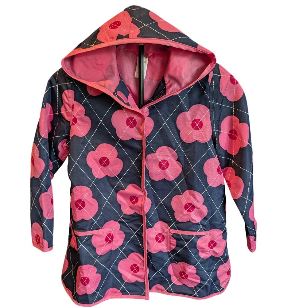Gymboree Girls 7 8 Quilted Floral Hooded Jacket Pink Navy 2013